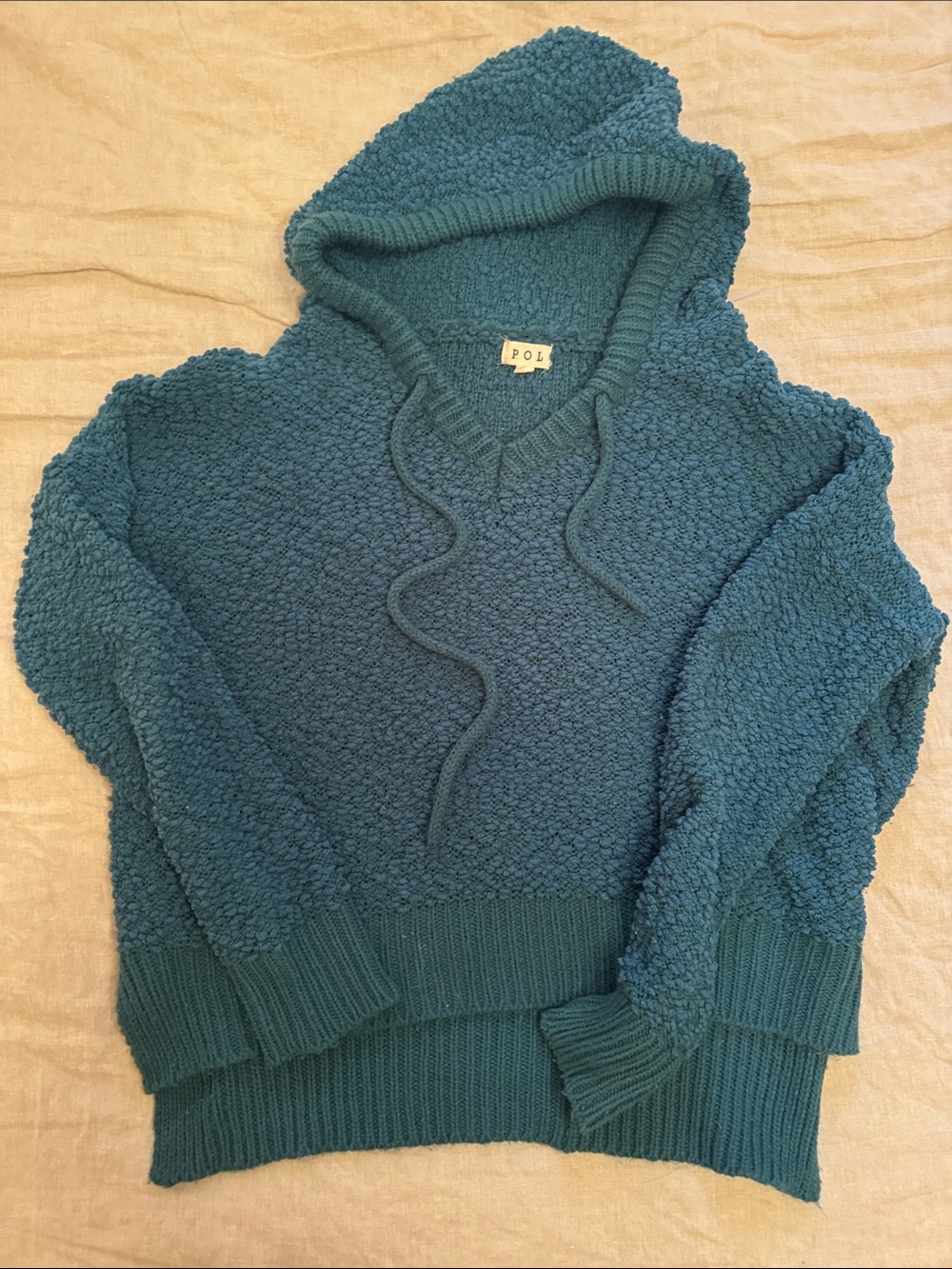 POL Teal Plush Knit Hoodie Sweater